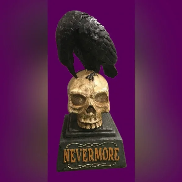 2005 Vintage Edgar Allen Poe “NEVERMORE” Raven & Skull Gothic Sculpture.